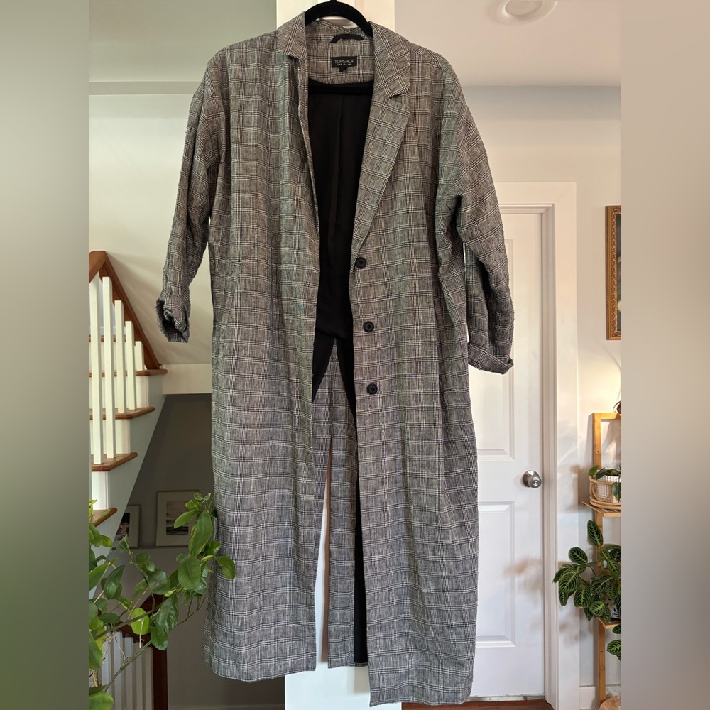 Topshop Gray Blazer Oversized Linen-Blend - Size 4
